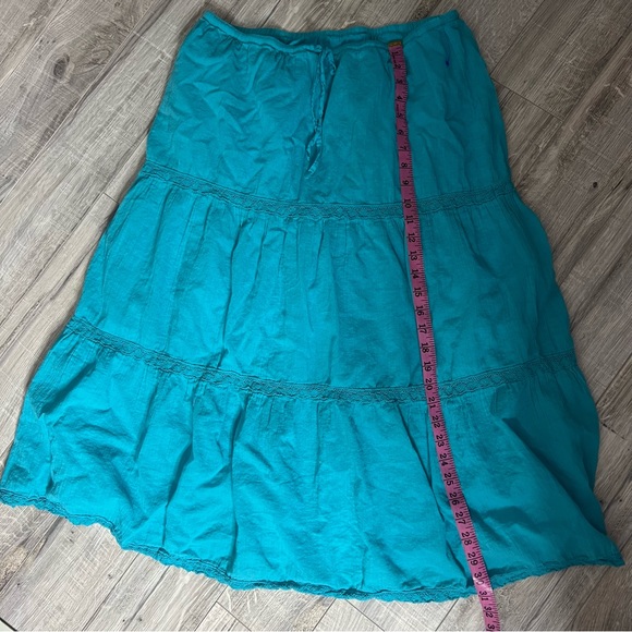 Blue maxi skirt tiered blue turquoise crochet striped tie waist flowy feminine - Picture 7 of 8